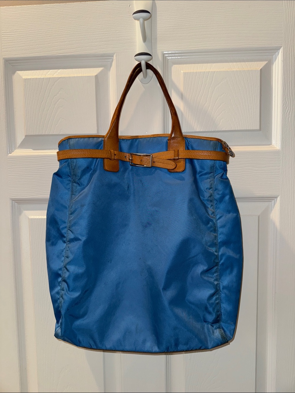 Martin + Osa Blue Tote with Tan Leather Trim